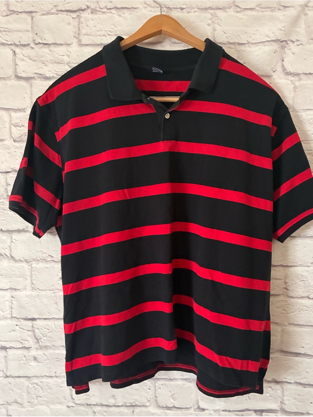 Vintage Bugle Boy Men's Black & Red Striped Polo Shirt 3XL